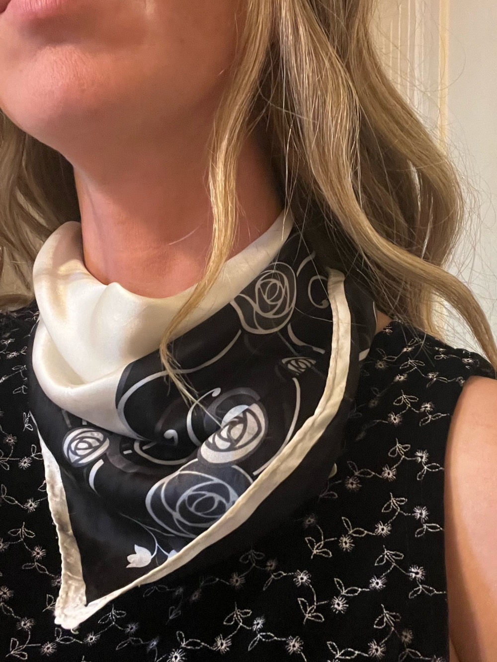 100% Silk Black and White Scarf
